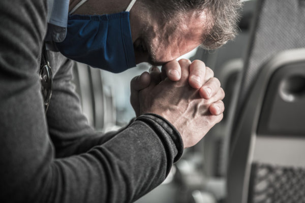 Frustrated Overwhelmed Men Wearing Pandemic Mask Frustrated Overwhelmed Men in His 40s Wearing Pandemic Mask Facing Bankruptcy. Falling Business During Virus Outbreak.