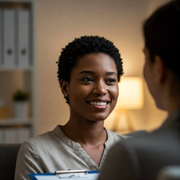 Counselor talking with client